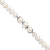 Sterling Silver Rhodium-plated Fancy Filigree Spacers and 7-10mm White Freshwater Cultured Pearl 7 inch Bracelet